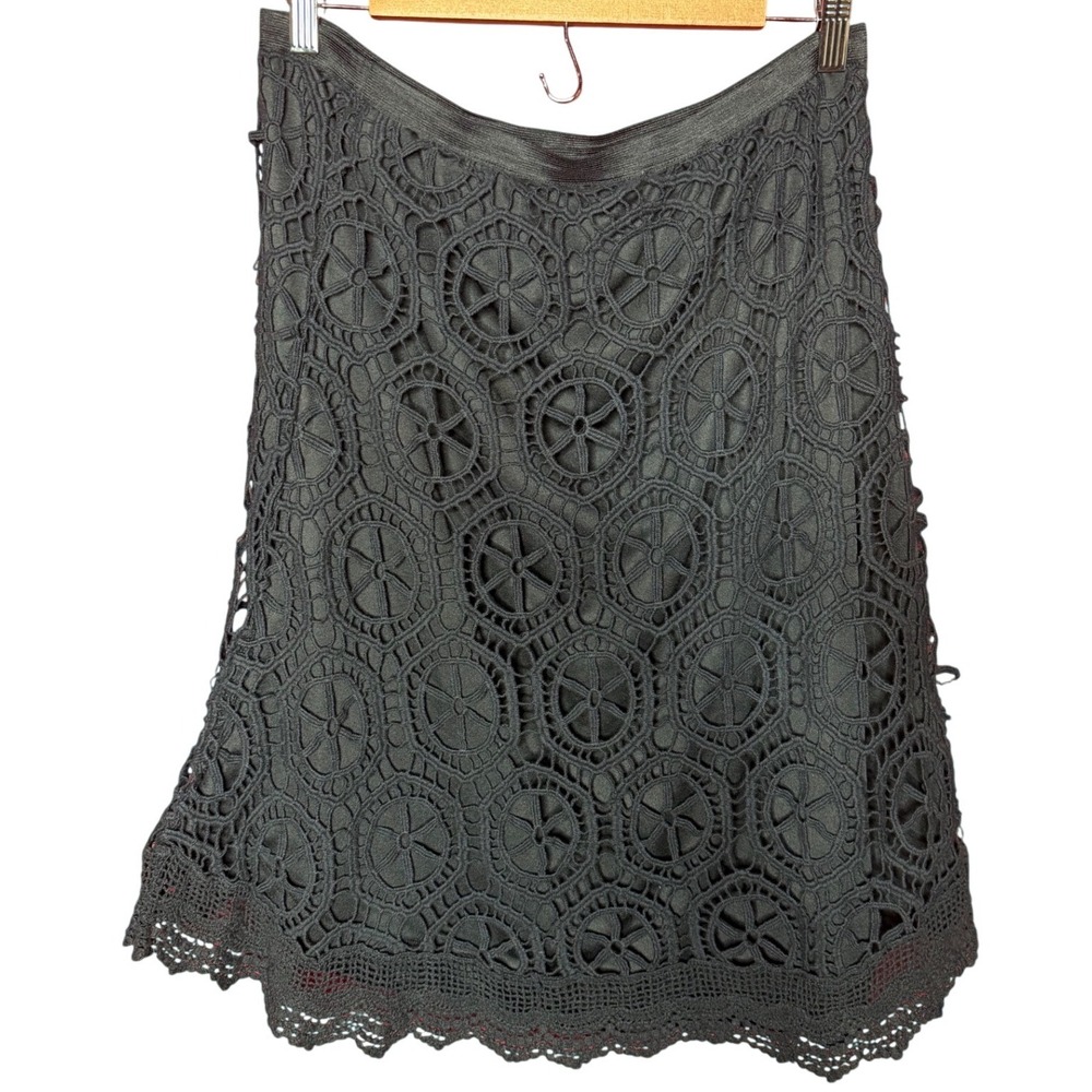 Cato Women Size Medium Black Crochet Lace High Low Skirt Cotton Geometric Boho